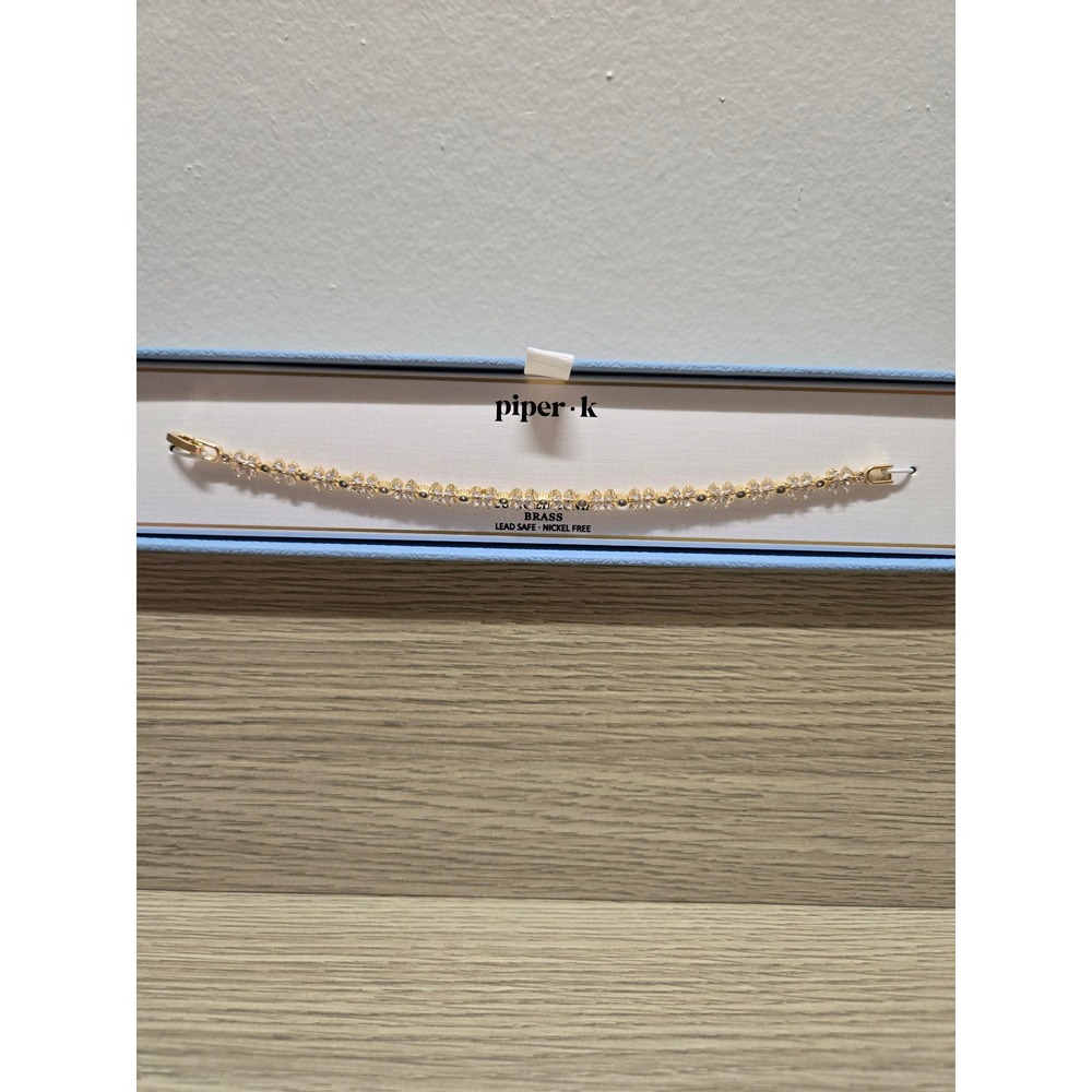 Piper K Gold Tone Floral‎ Cubic Zirconia Tennis Bracelet Brass Lead Nickel Free